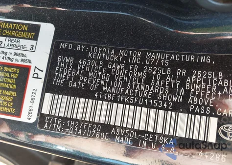 2015 Toyota Camry Se z USA, uszkodzony, nr VIN 4T1BF1FK5FU115342